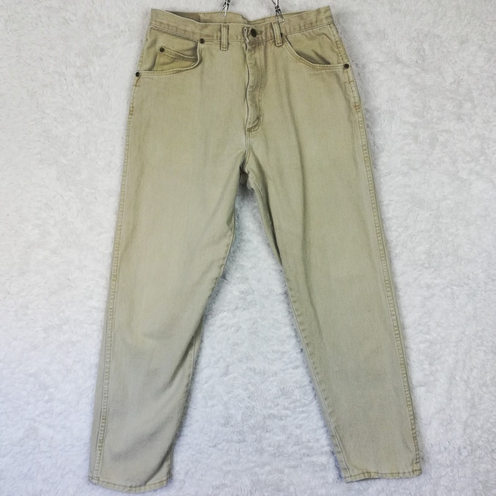 Vtg Wrangler Womens Jeans Straight Leg Beige Denim Classic 5 Pocket 36x32